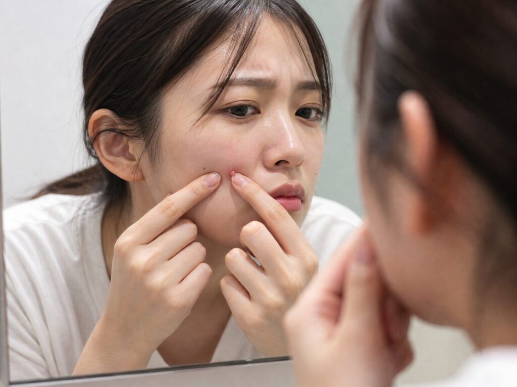 白ニキビができたら潰してしまっている